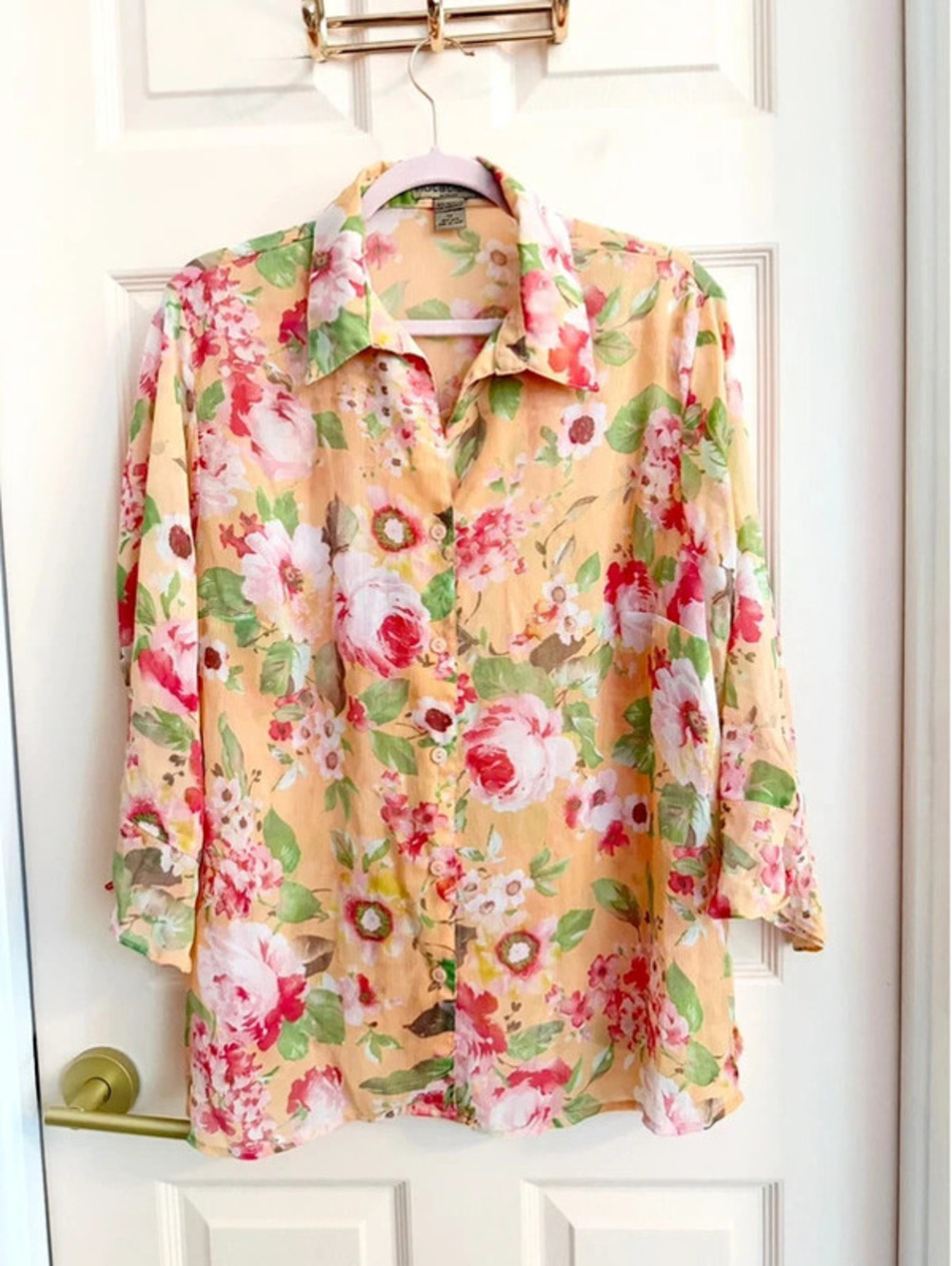 Semi sheer peach notations button up